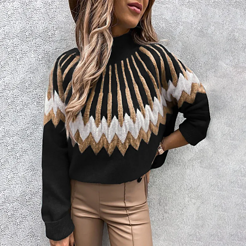 

New Women Autumn Turtleneck Knit Sweater Winter Fashion Printed Long Sleeve Warm Sweater Lady Casual All-match Elegant Pullovers