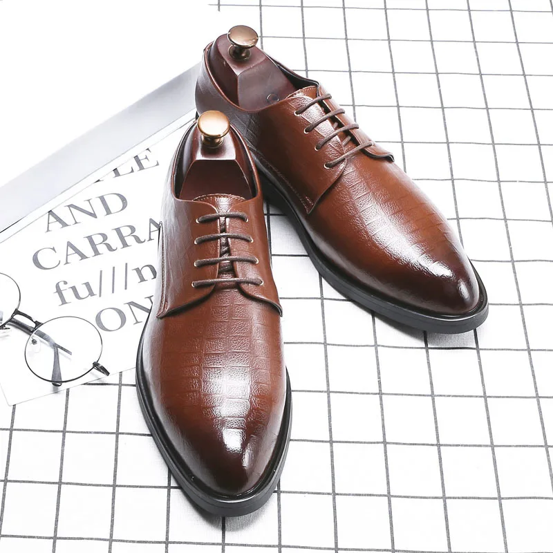 

Leather Men Shoes Fashion Lace-up Oxford Shoes New Dress Footwear Business Office Shoes Black Wedding Shoes