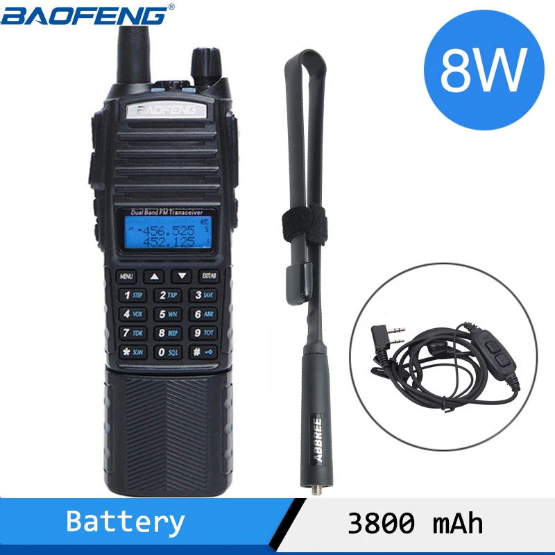 Baofeng UV-82 plus 8watts powerful 8W High Power Walkie Talkie 3800mAh Battery With DC Connector Dual Band 10km handheld radio | Мобильные