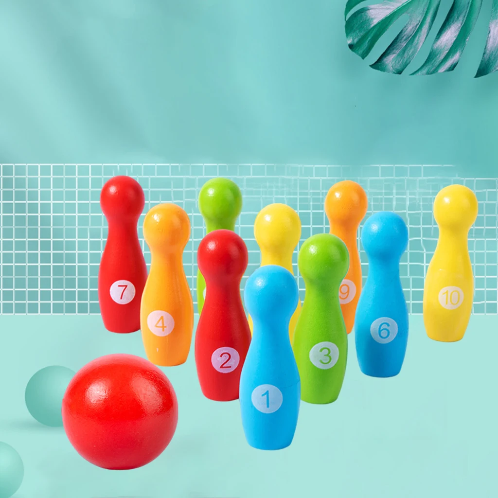 Деревянный Набор для боулинга игрушки Skittles с 10 булавками 1 шар обучающая игрушка