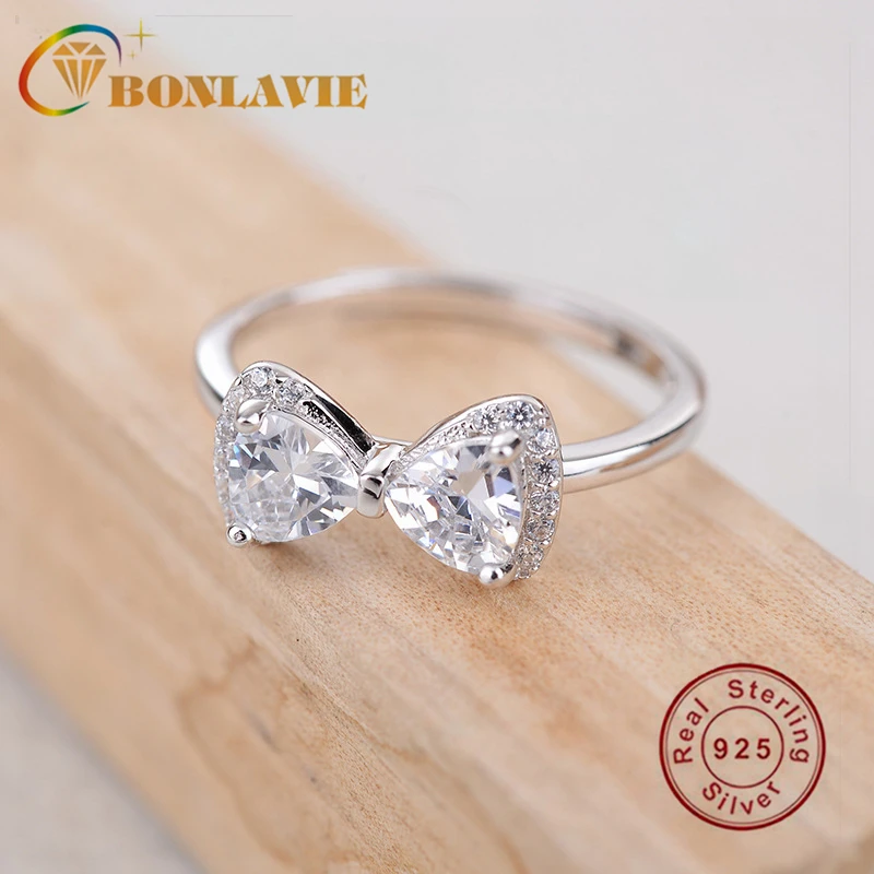Женское кольцо с бантиком BONLAVIE милым цирконием регулируемое модное ювелирное
