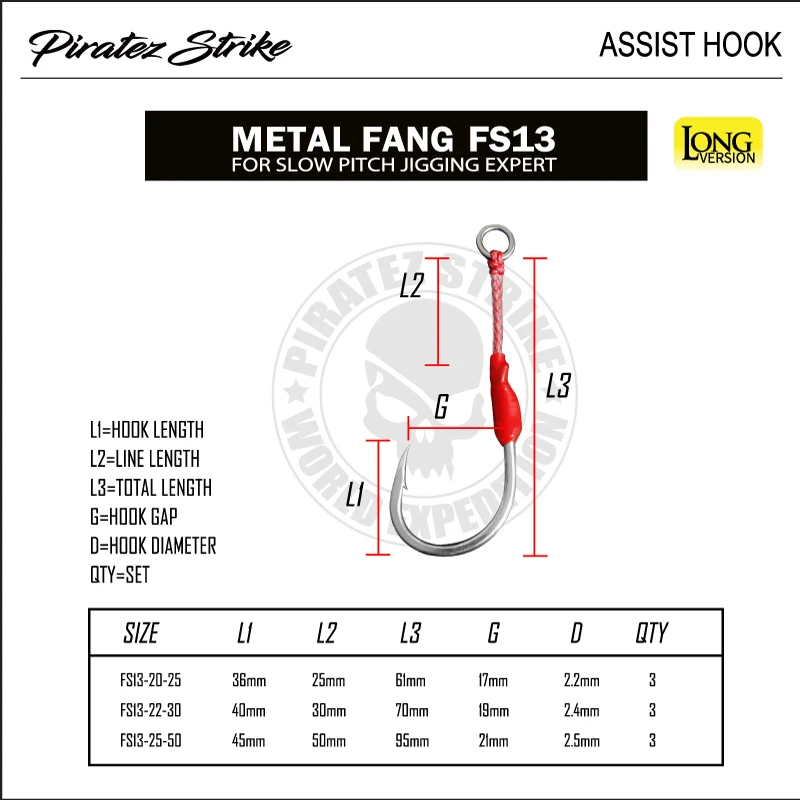 

Piratez Striker FS11 FS12 FS13 Slow Jigging 20 22 25 Assist Hook High Carbon Steel Fishing Jigs Lure Hooks For Saltwater Tackle