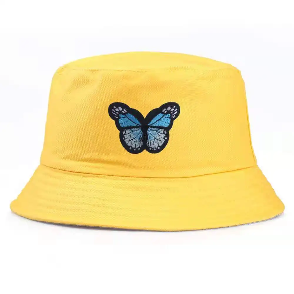 

New Fashion Bucket Hat Butterfly Embroidery Unisex Girls Summer Beach Panama Men Caps Women Sun Fishing Outdoor Fisherman's Hats