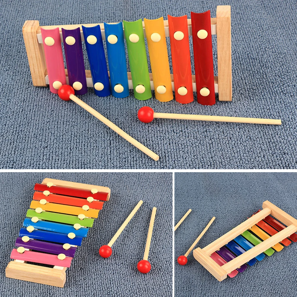 

Fashion Baby Wooden Musical Instruments Toys Early Education Eight Tone Hand Percussion Piano Toy Cartoon Teaching Aids