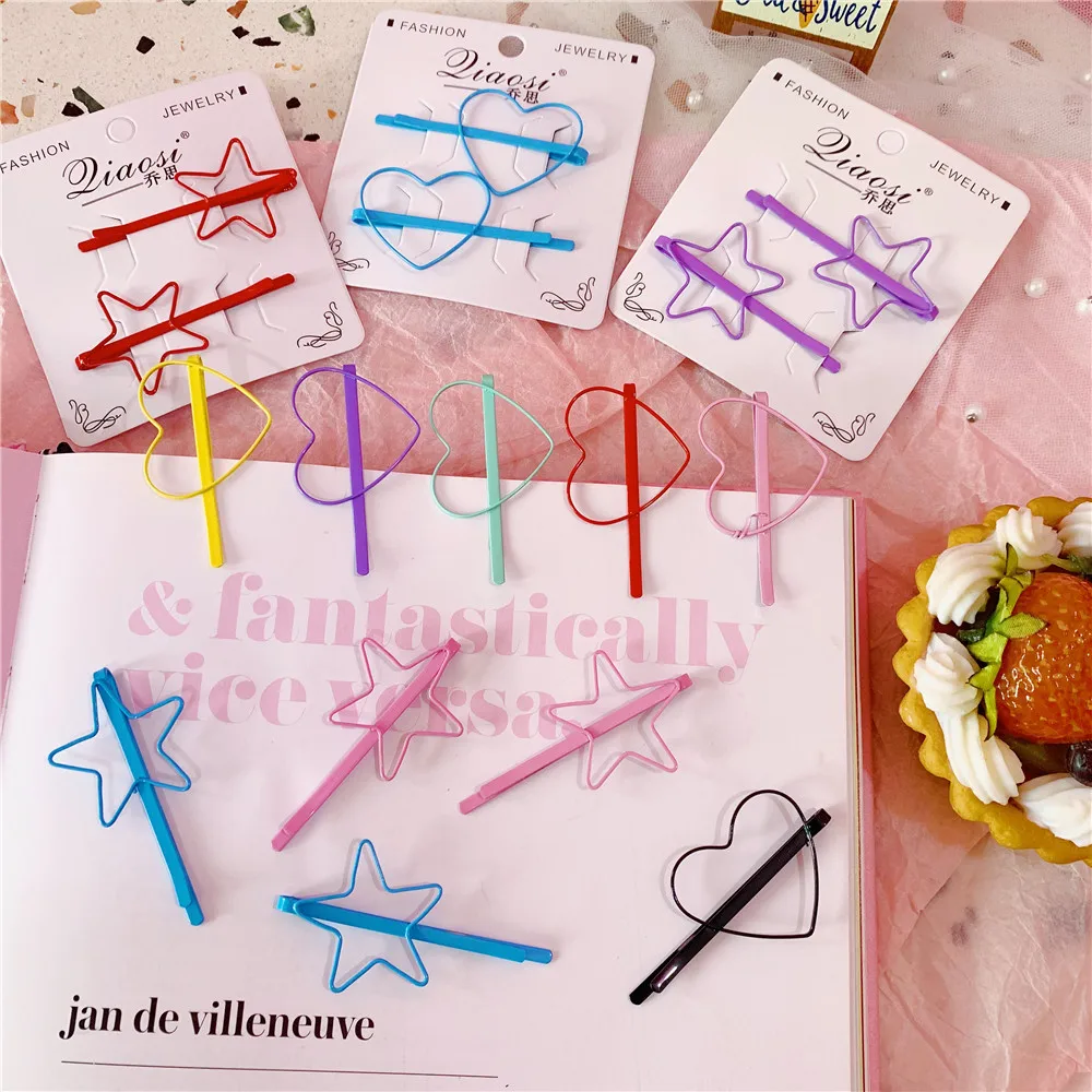 

Korean Cute Hair Accessories Pink Girl Hollow Love Peach Heart Word Clip Japanese Bangs Hairpins Simple Women Headwear Hairclips