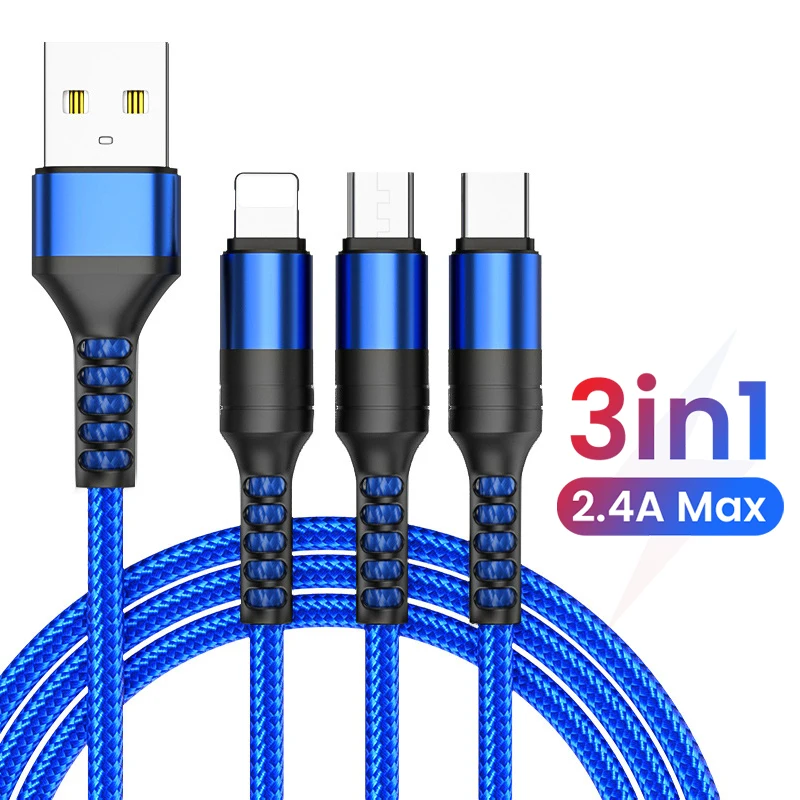 

150cm 3 in 1 USB Cable for Powerbank Micro USB Type C Charger Cable for iPhone 12 11 Pro XR XS Max X Huawei Charging Cord