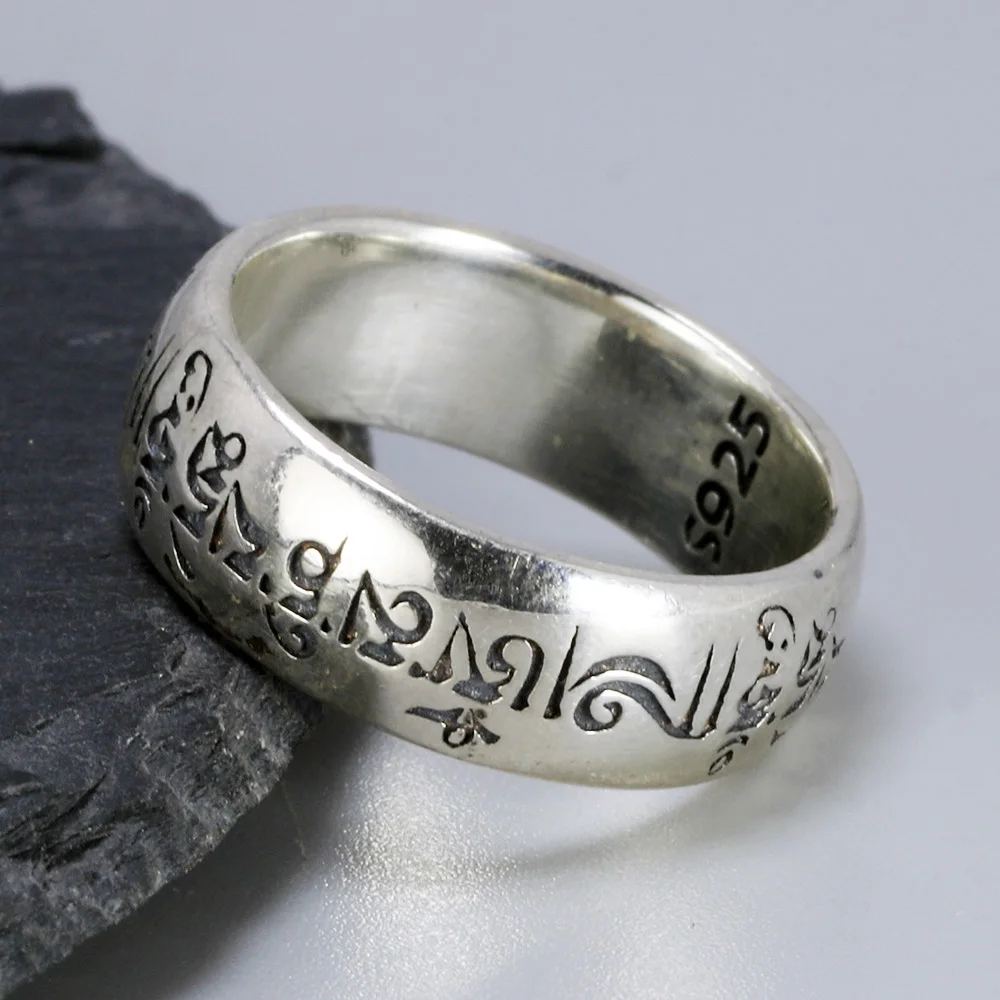 925 пробы серебряные кольца для мужчин и женщин шесть слов Ом Мани Падме Хум