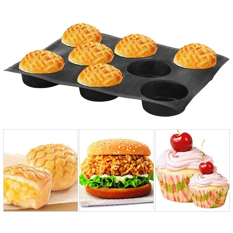 

Silicone Hamburger Bread Forms Perforated Baking Molds Non Stick Baking Sheets,Bread Mold 8 Cavities