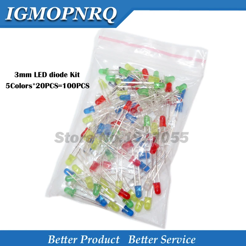 Светодиодный диодный светильник 5 цветов * 20 шт. = 100 3 мм набор в ассортименте белый