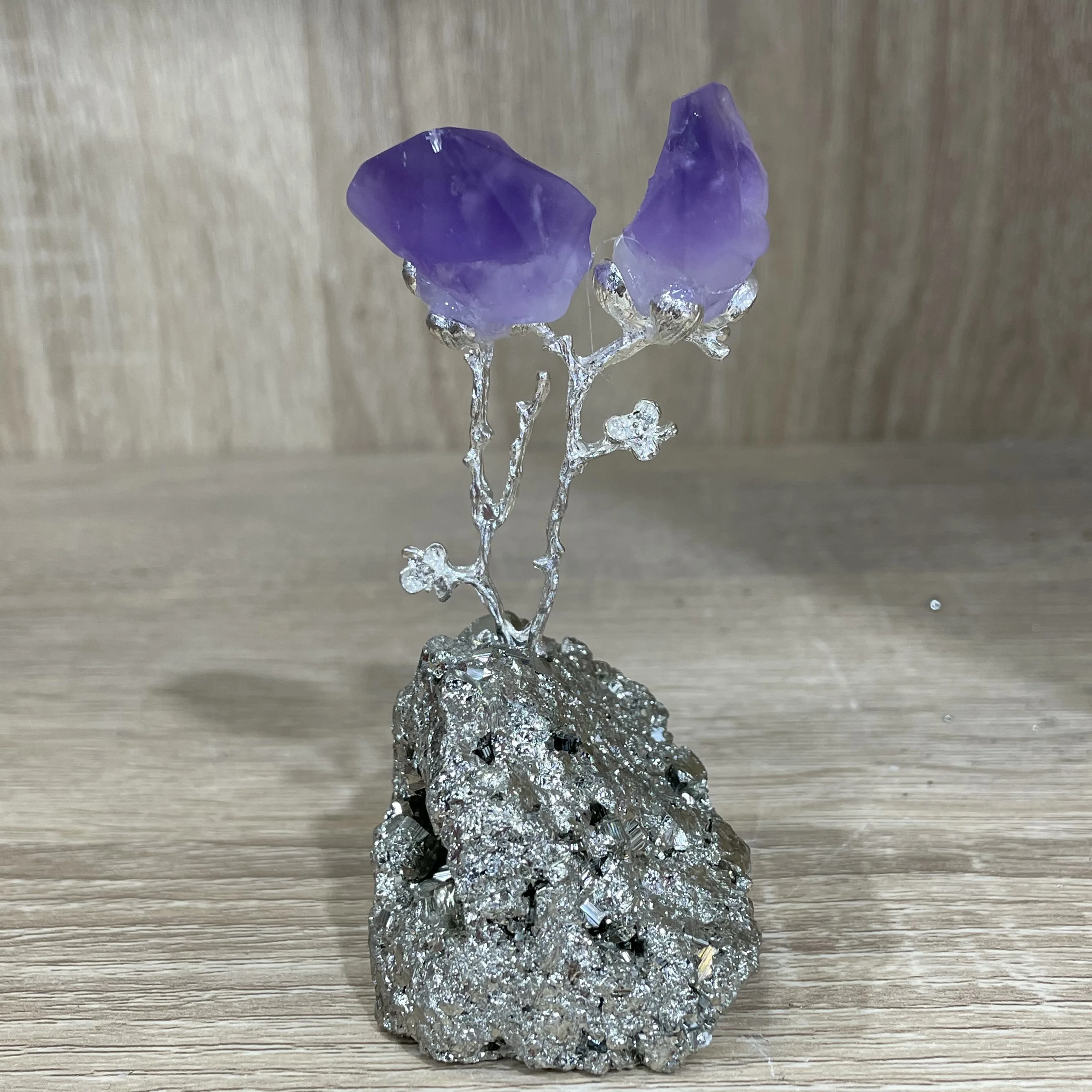 

Natural Crystal Stone Amethyst Quartz Crystal Chalcopyrite Specimen Tree Decor