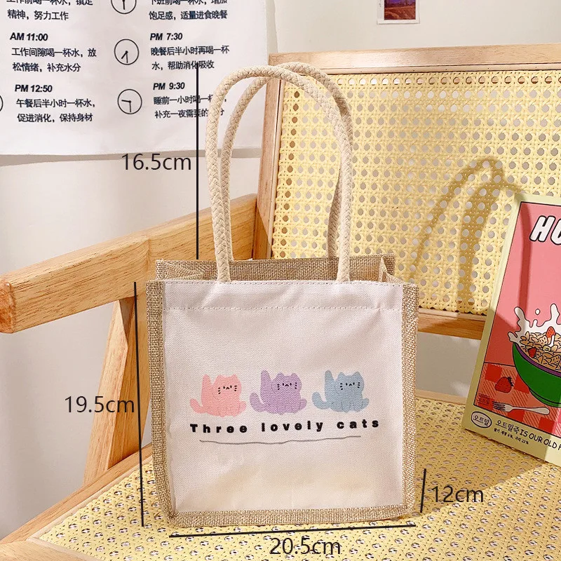 

Ins Bear Dog Summer Natural Linen Handbag Tote Large Capacity Women Casual Shoulder Bag Daily Handbag Cute Beach Shopping Bag