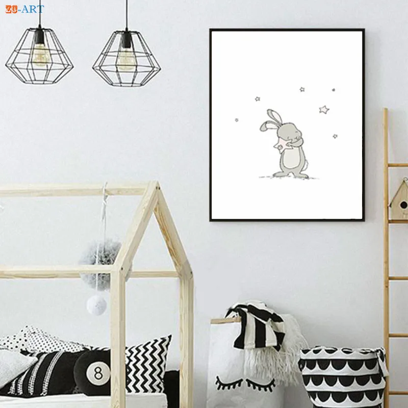Банни Детская Wall Art принты с персонажами из мультфильмов плакат минималистское