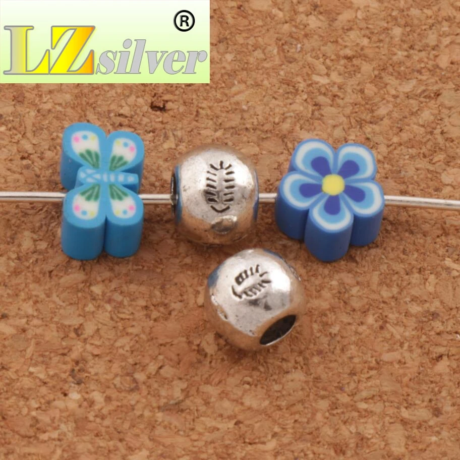 7mm Round Fish Bones Design Beads 200PCS Zinc Alloy Spacers L615