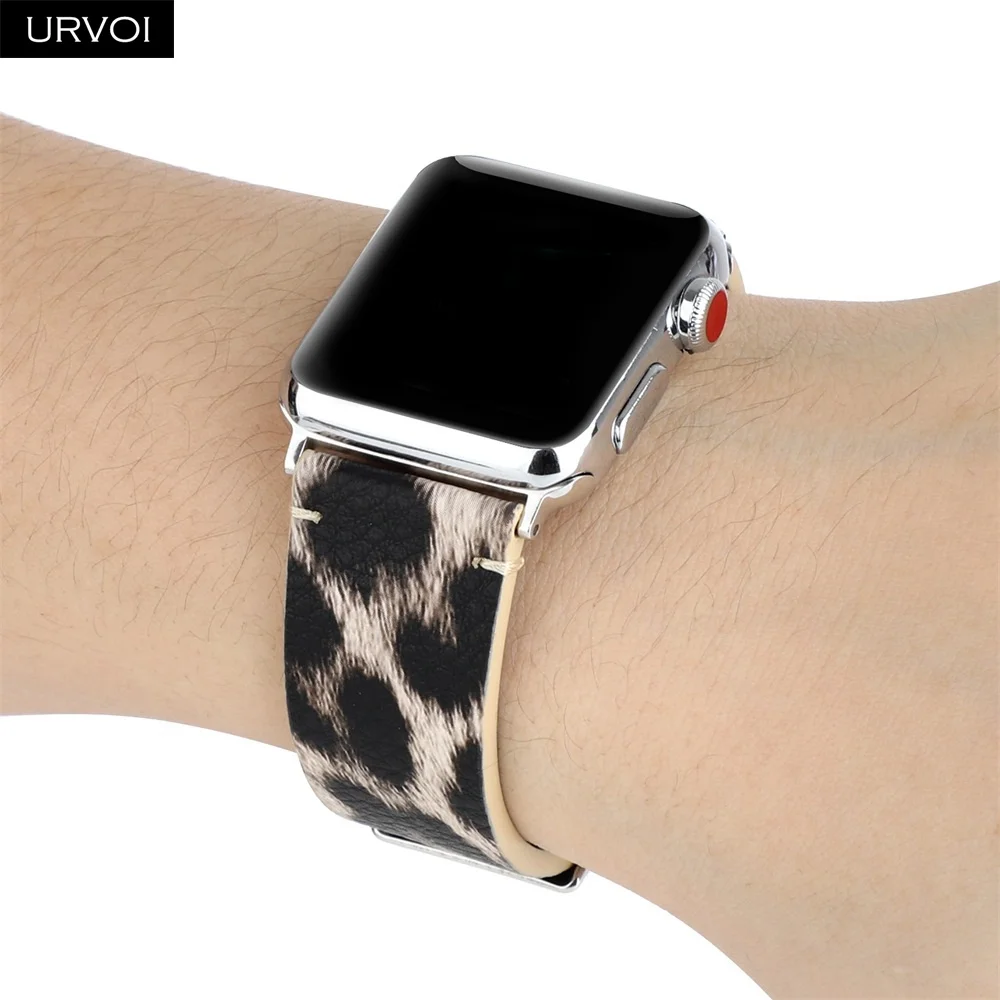 URVOI Band для Apple Watch series 6 5 4 3 2 1 SE PU Кожаный ремешок с леопардовым принтом iWatch