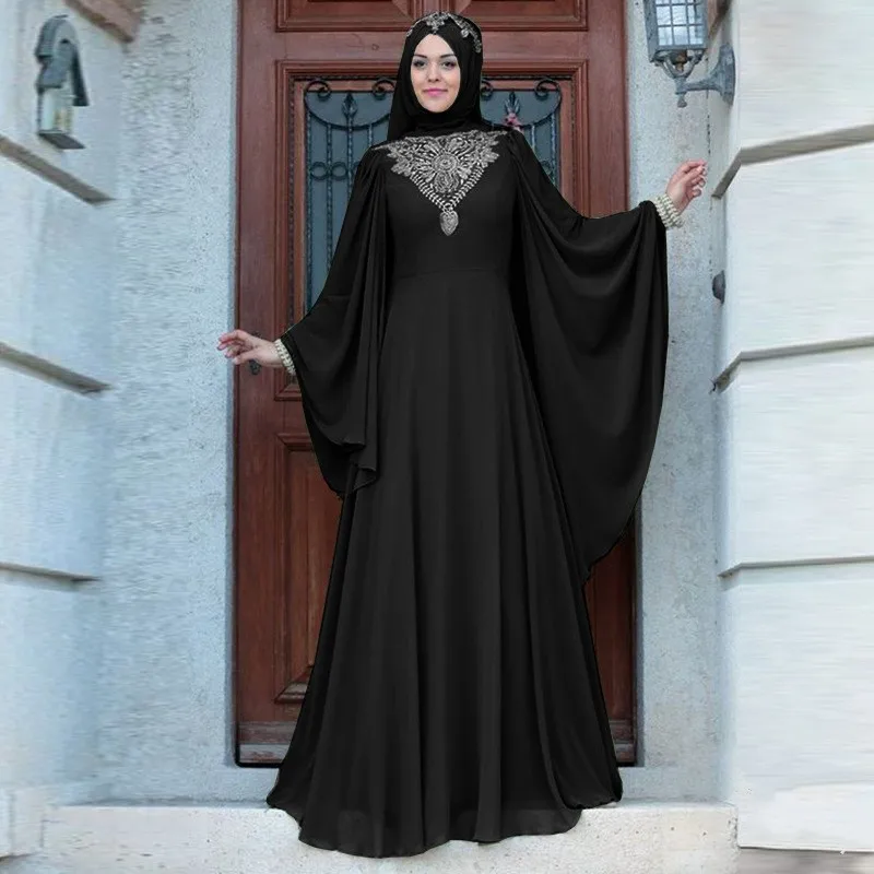Женское вечернее мусульманское платье макси Abaya арабское платье-кафтан с рукавом