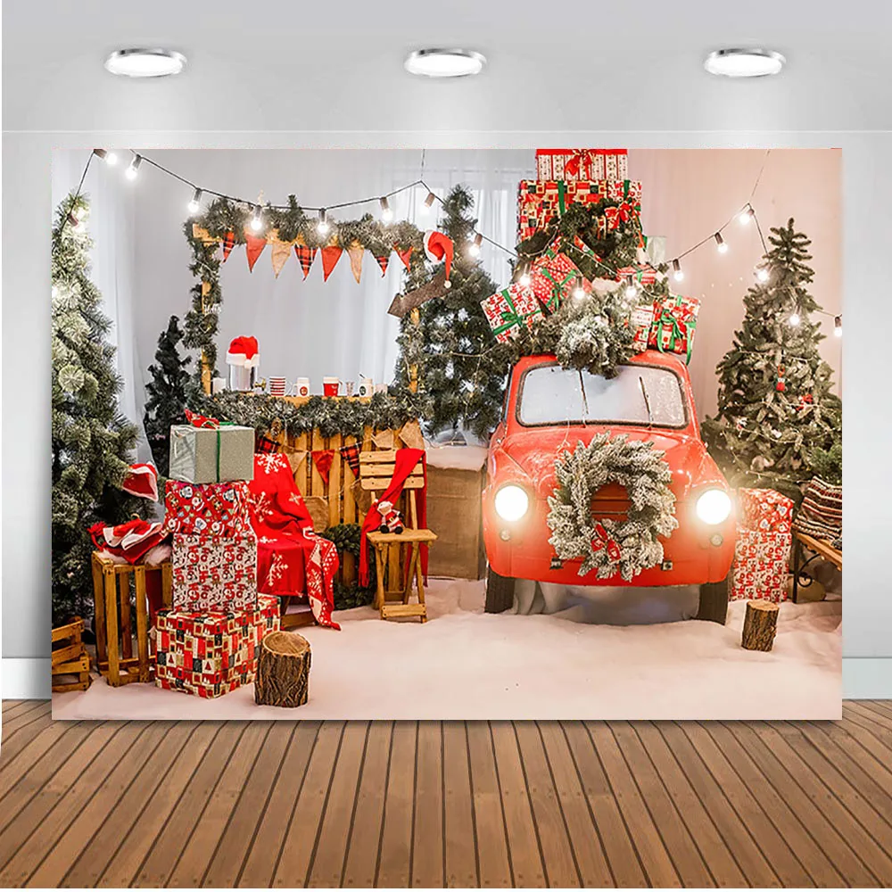 

Photography Backdrop Photocall Christmas Tree Red Car Party Decoration Background for Photo Studio Christmas Tree Back Drop