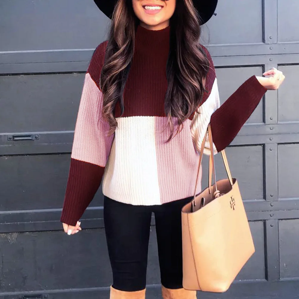 Модные женские туфли свитер осень Colorblock (цветовой блок) подставка вязаный с