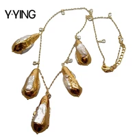 y%c2%b7ying natural cultured white biwa pearl teardrop festoon gold color plated chain necklace 19