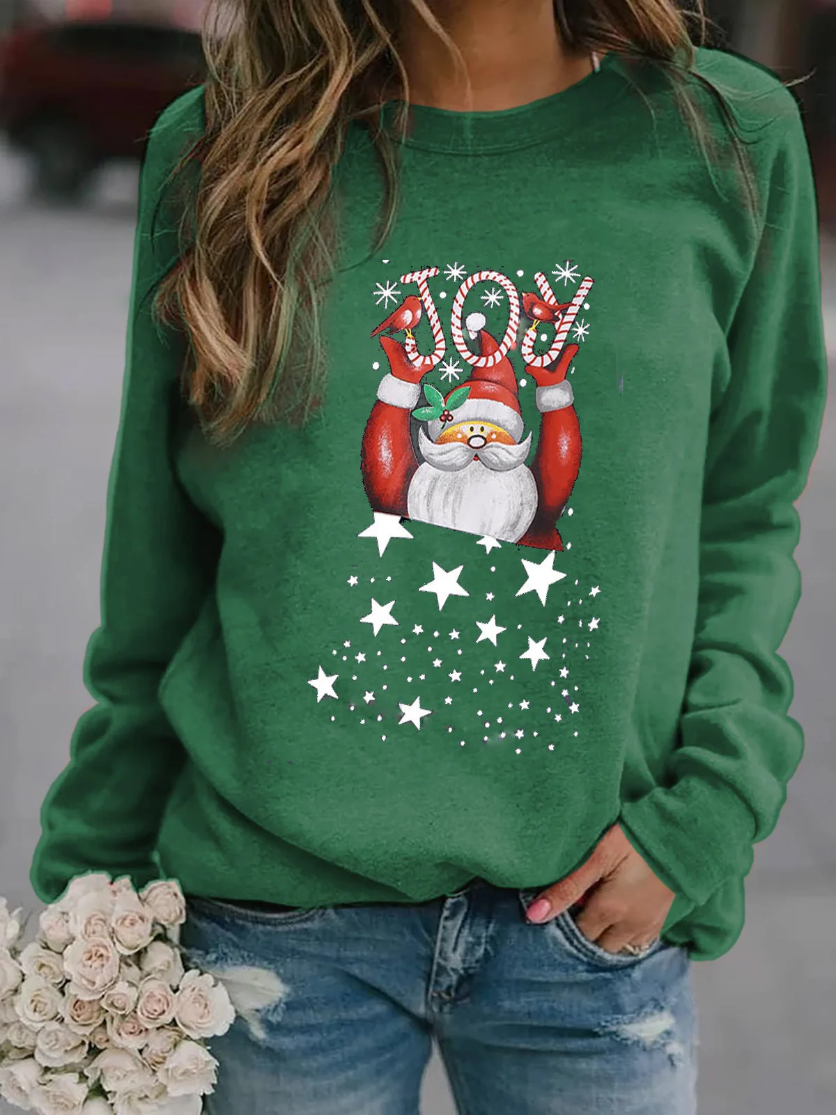

Popular Women's Wear Joy Christmas Element Printed Crew Neck Long Sleeve