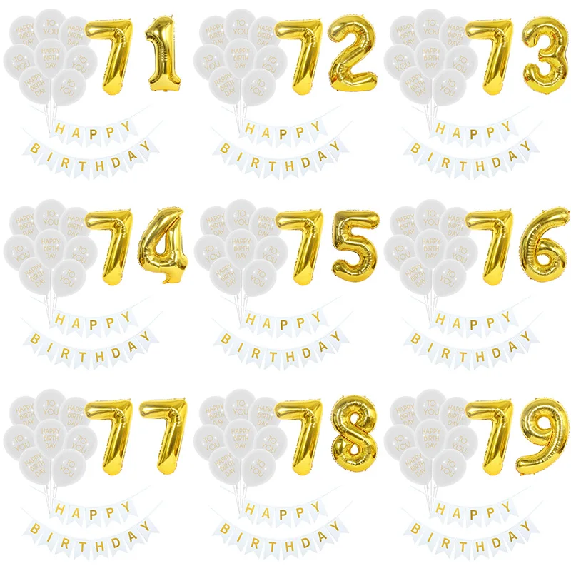 

1Set White Gold Number Happy 70 71 72 73 74 75 76 77 78 79 Year Birthday To You Balloons Banners Kids Boy Girl Party Decorations