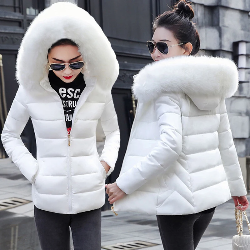 

Fashion European White Women's Winter Jacket Big Fur Hooded Thick Down Parkas Female Jacket Warm Winter Coat for Women 2021 New