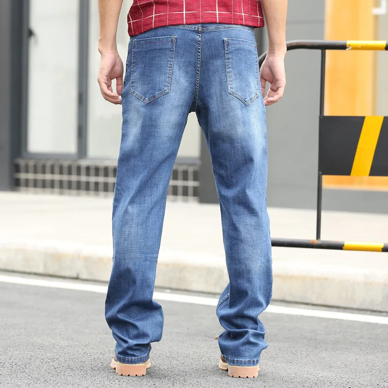 Men Straight Baggy Large Size Jeans Business Casual Washed Denim Pants Male Hiphop Skateboarder Jeans  Blue Wide Leg Jeans