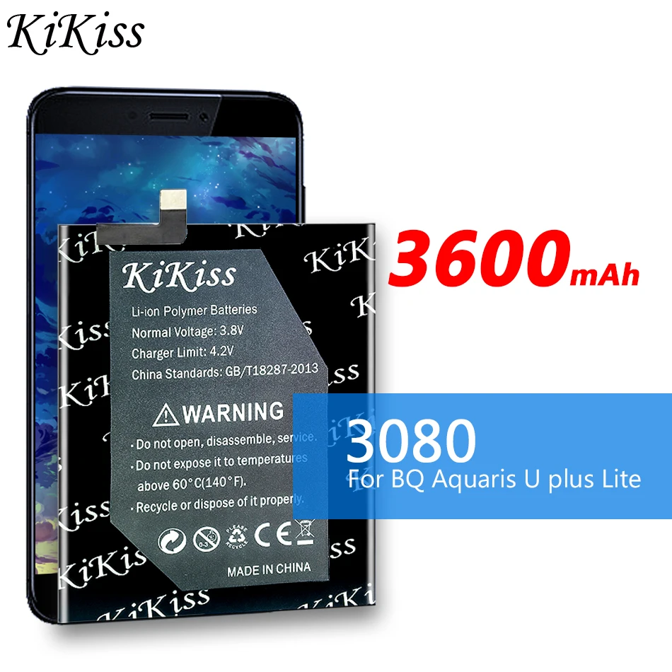 

Original KiKiss Smartphone Battery for BQ Aquaris U / U Lite ULite / U Plus UPlus Phone Batteries High Capacity 3600mAh