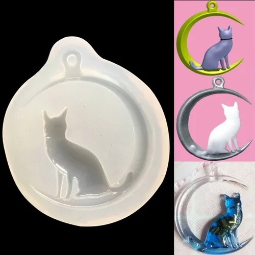 

New Moon Cat Silicone Pendant Mold Jewelry Making Resin Mould Epoxy Casting Craft