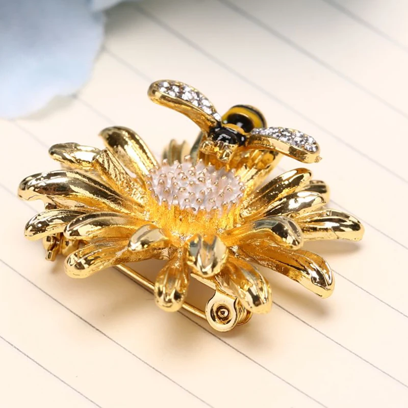 Модные хрустальные Броши со стразами булавки цветок ромашки Подсолнух пчела