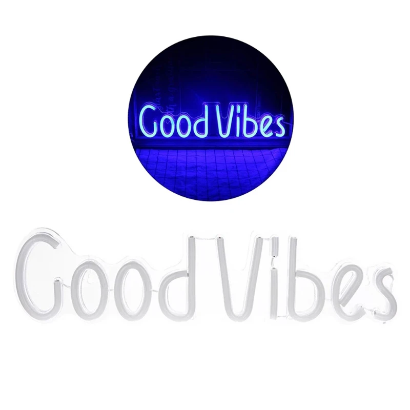 

19.6" x 4.9" Good Vibes Neon Sign Led Neon Wall Sign Hanging Neon Letters Lamp for Bedroom Beer Bar Pub Hotel Party