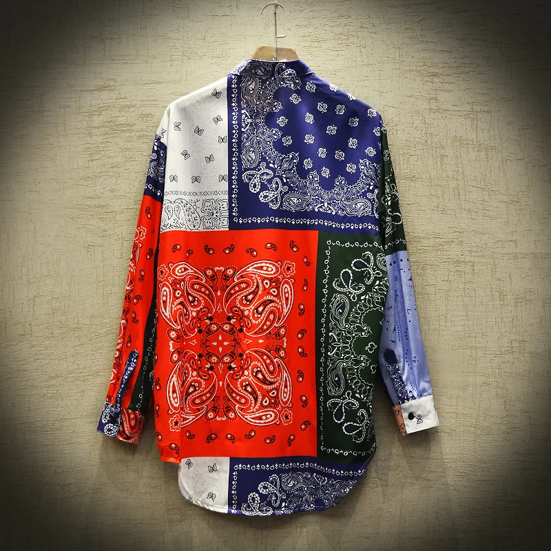 Рубашка мужская с длинным рукавом повседневная в стиле хип-хоп пэчворк принтом