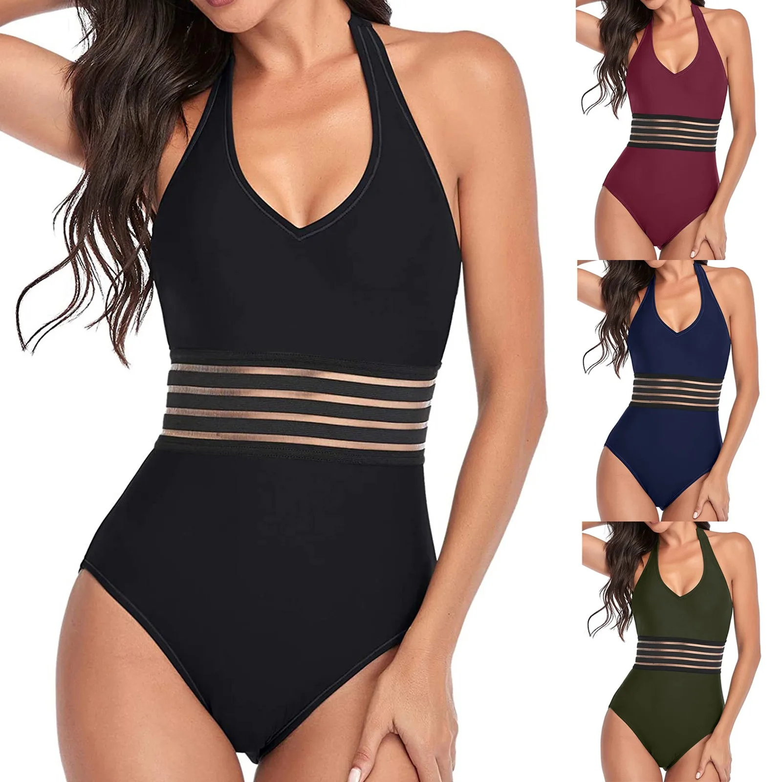 

High waist swimsuit 2021 new solid color black fashion bikini ladies swimwear retro swimsuit one piece swimsuit