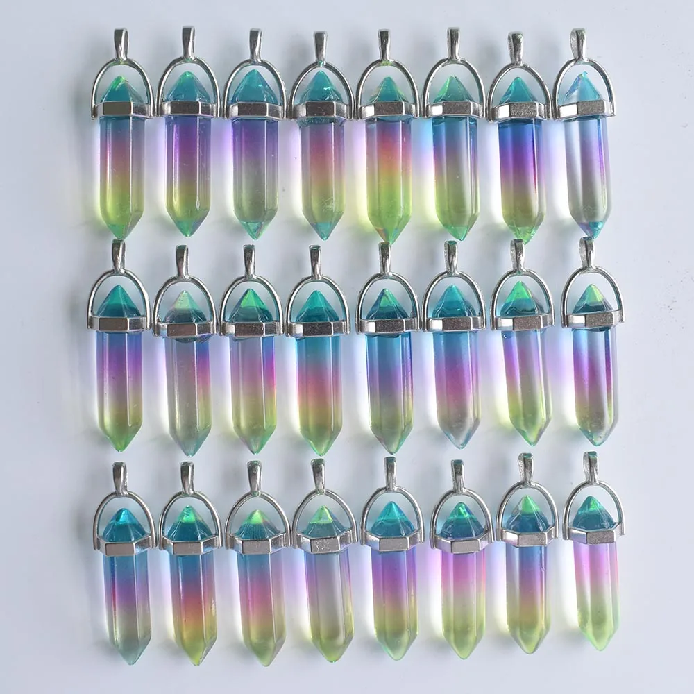 

New Fashion glass colorfull pillar Point charm pendants for jewelry pendants making 24pcs/lot Wholesale free shipping