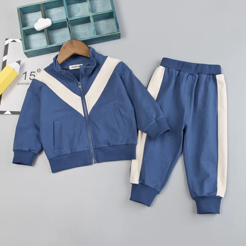 Casual Boys Clothes Set 1 2 3 4 Years Tracksuit Infant Children Clothing Baby Patchwork Sport Suit Zipper Jacket + Sweatpants | Детская