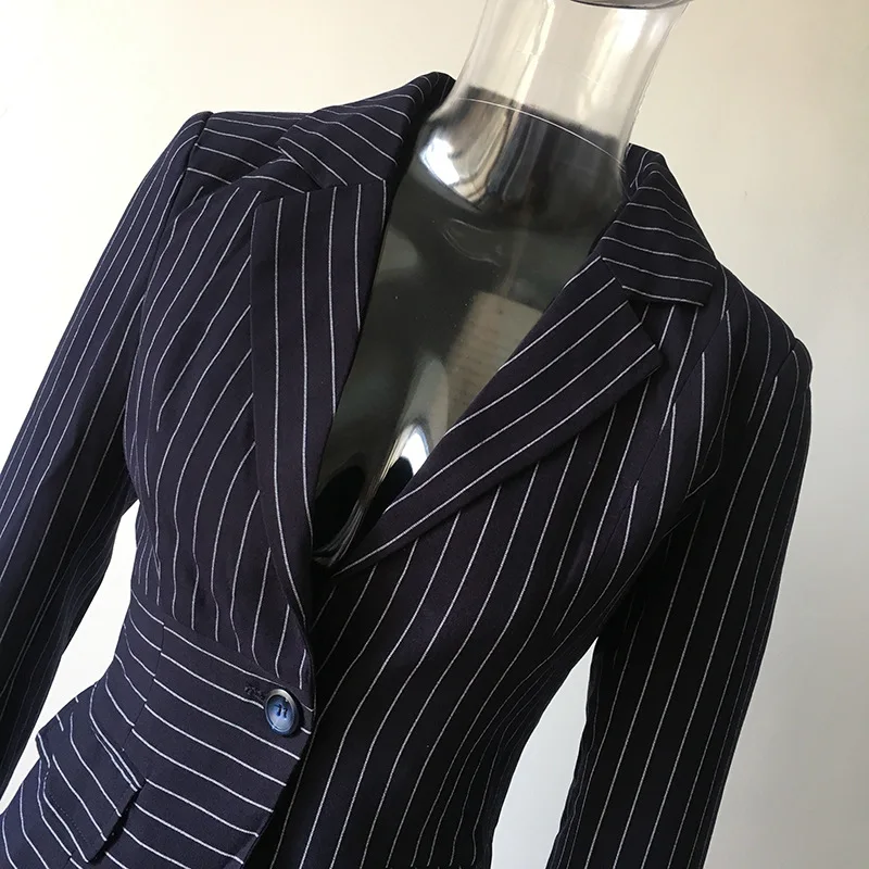 High-end Office Lady's Slim Suits Striped Blazer Trumpet Ruffles Skirt Two Piece Outfits 2019 Autumn Winter Womens Formal Sets |