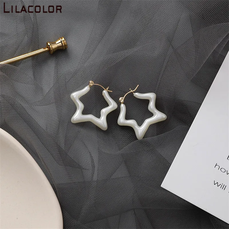 Милые женские серьги-кольца с белыми звездами 1 пара простые серьги-капли из