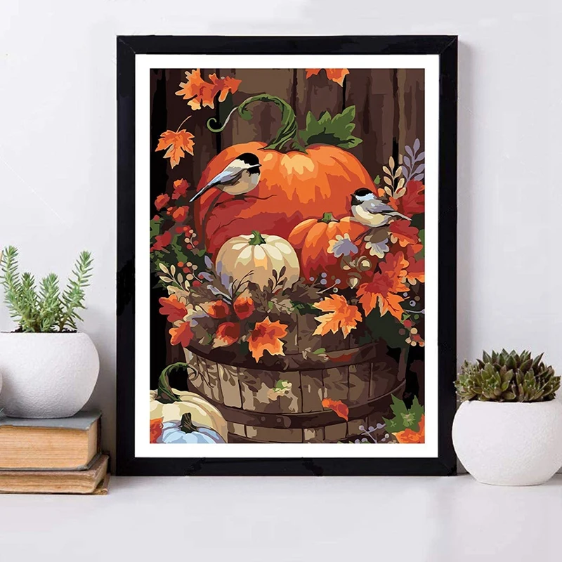 Thanksgiving Pumpkins Paint By Numbers For Adults Without Frame DIY Arts And Crafts Home Wall Decoration12x16 Inch | Дом и сад