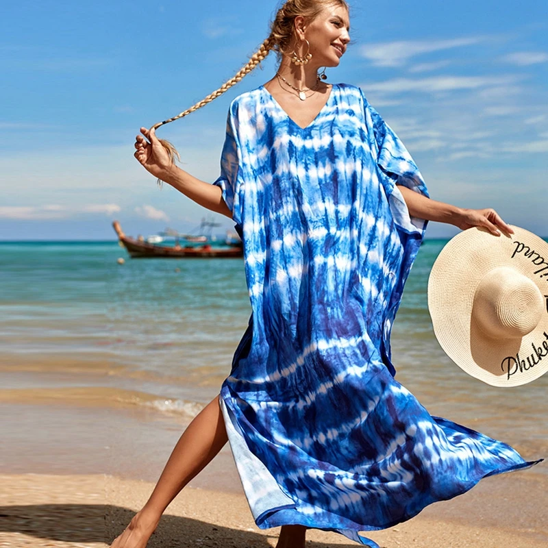 Женское платье-макси в полоску с V-образным вырезом | Женская одежда