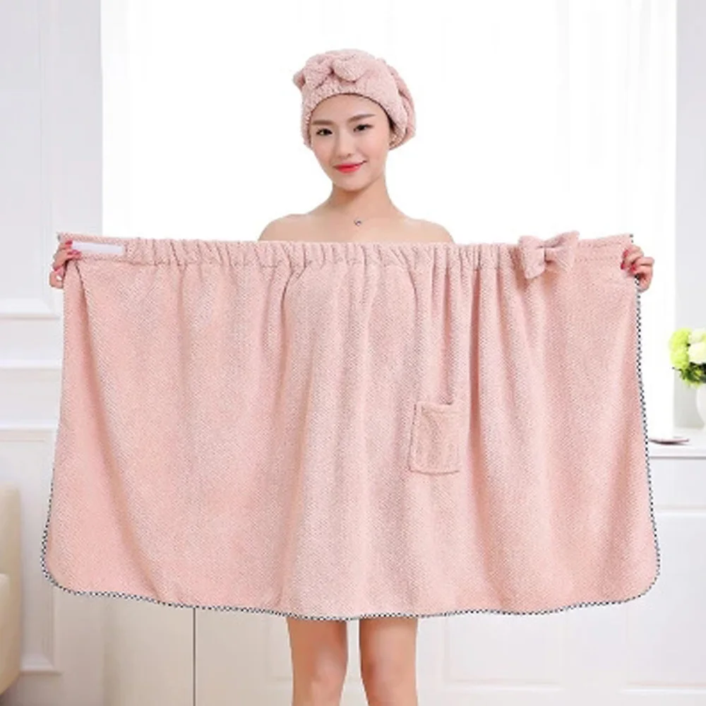 

Bath Shower Towels Women Magic Bath Microfiber Plain Towel(70X140CM) And Dry Hair Cap(25X65CM)