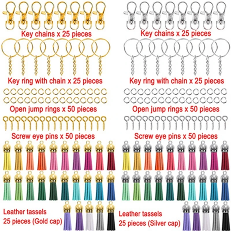 

350 Pcs/Set Key Chain Rings Pendants Keychain Tassel DIY Crafts Jewelry Earrings Making Accessories