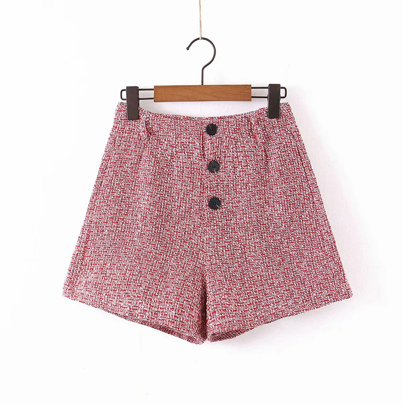 Женские лохматые Короткие штаны 2019 Модные женские пуговицы смешанные Осень Зима
