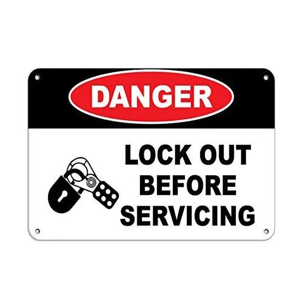 

Caution Lock Out Before Servicing Hazard Labels Retro tin sign nostalgic ornament metal poster garage art deco bar cafe shop