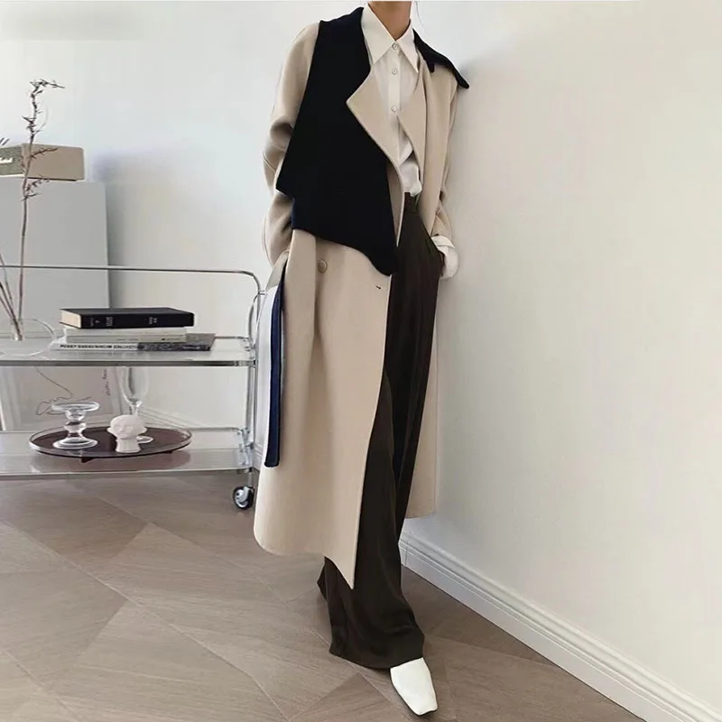 

Women Coat French Niche Fall/Winter Double-breasted Woolen Coat + Detachable All-match Woolen Shawl Women Korean Jacket