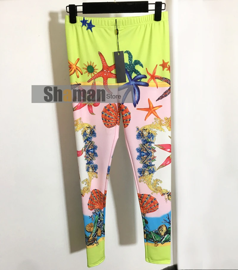 

luxury designer pants women clothing 2021 new branded fashion Shell Starfish Print Stretch Slim Fit sexy girls fitness Leggings