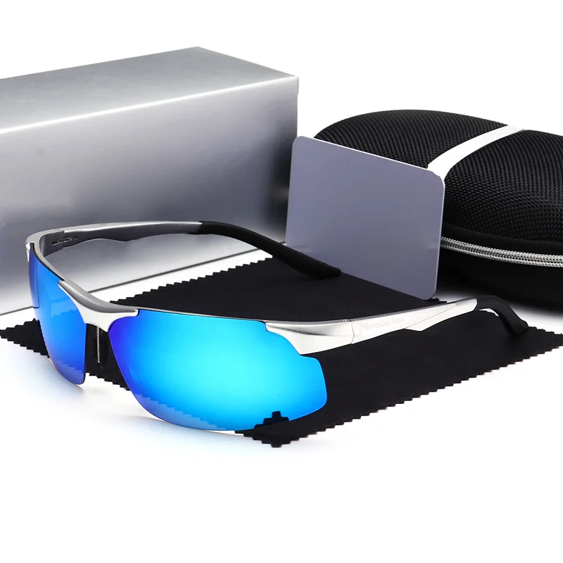 

Polarized Sunglasses Men Mercede Driving Glasses UV400 Luxury Brand Designer Aluminum Magnesium Semi-Rimless Sun Glasses 9999