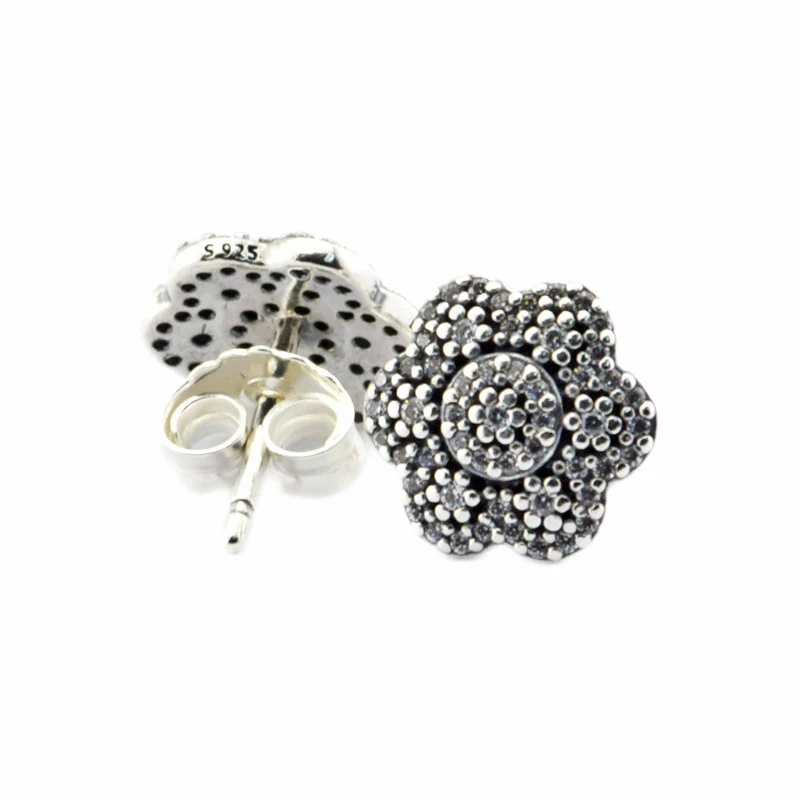 

Crystallised Floral Stud Earrings Snowflake 925 Sterling Silver Jewelry For Woman Make up Fashion Female Earrings Party Jewelry