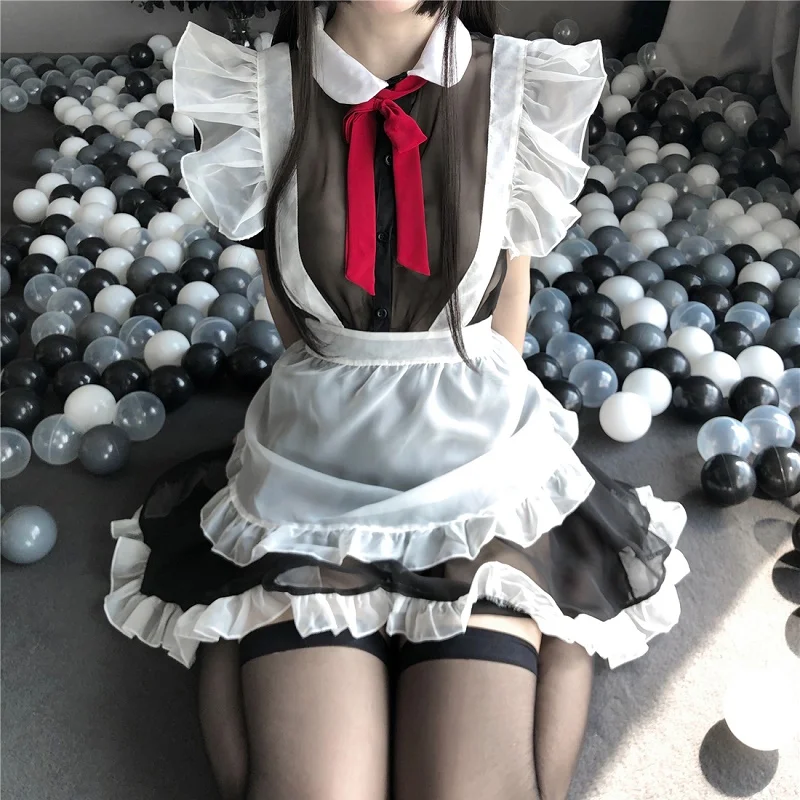 

Sexy Lingerie Allure Bandage Apron Gauze Perspective Role Play Lolita Apron Suit