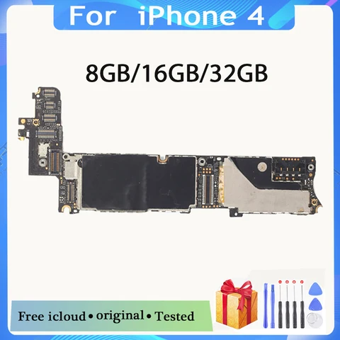 Бесплатный iCloud для iphone 4 оригинальная разблокированная материнская плата 8 ГБ 16 ГБ 32 ГБ для iphone 4 4g логическая материнская плата с системой IOS