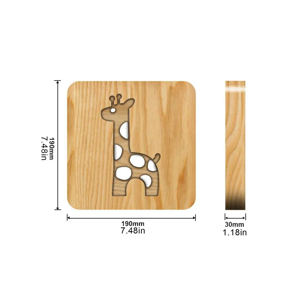 

1PC 3D USB Charging 2.5W Wooden Night Light Giraffe Pattern LED Light Home Bedroom Decor Lamp Coffee Decoration