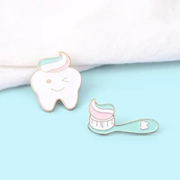 creative tooth toothbrush brooch bag clothes backpack lapel enamel pin badges cartoon jewelry gift for friend women accessories